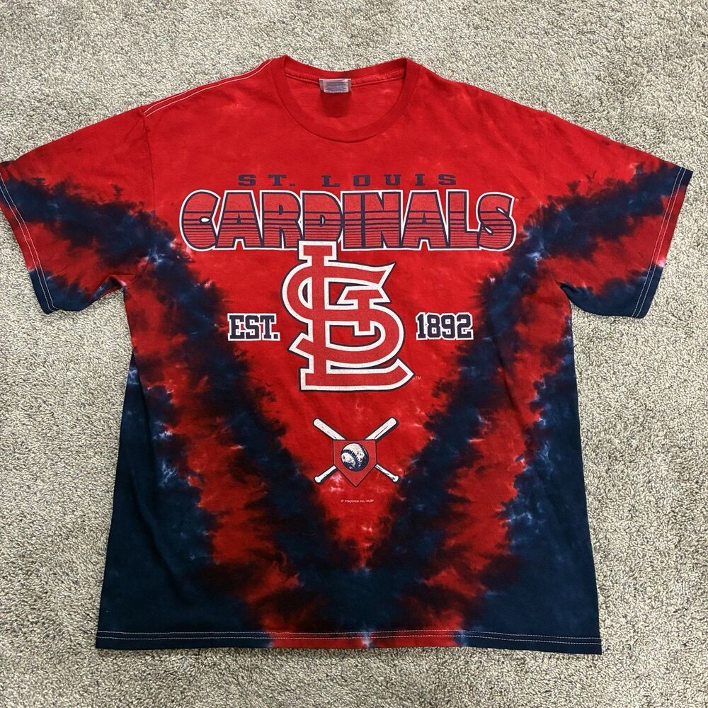 St Louis Cardinals Tie-Dye T-Shirt Adult Unisex Large Red Short Sleeve Tee Y2K